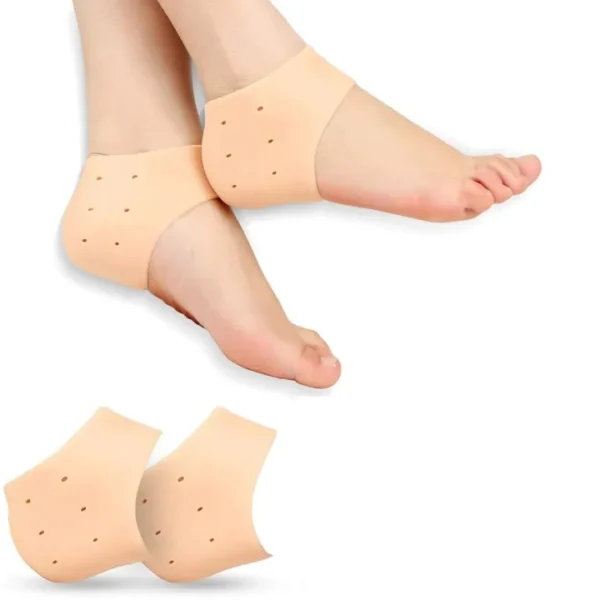 1 Pair of Silicone Gel Heel Crack Protector Anti Crack Moisturizing Foot Pain Socks Tumit Sakit Non-Slip Silicone -Human Skin Color