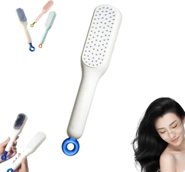 Self Cleaning Hair Brush, One-Click Cleaning Telescopic Hair Comb, Anti-Static Telescopic Hairbrush, Anti-Hair Entangled Automatic Cleaning Portable Comb-