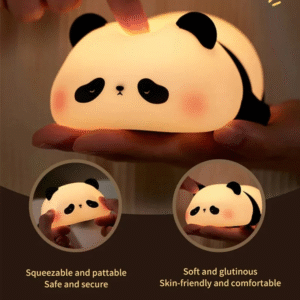 Cute Panda Night Light, Warm White LED, Silicone Table Lamp for Kids Bedroom, Silicone LED Rechargeable Touch Lamp